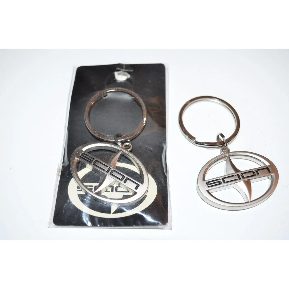 SCION Logo Keychain Silver Oval Metal‎ Key Ring set of two